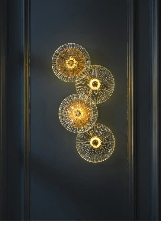 HDC 4 Heads Lotus Leaf Round Clear Glass Crystal Modern Gold Led Wall Light For Drawing Room - Tricolor