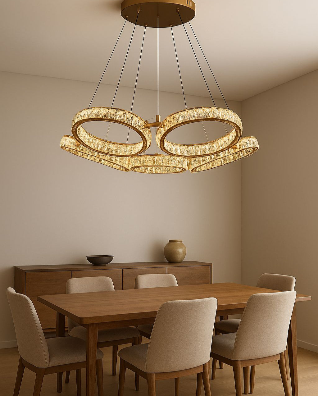 HDC 3 Ring Crystal Ring Modern LED Chandelier For Dining, Living Room- Tricolor