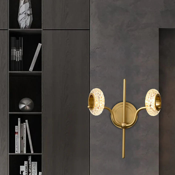 Hdc Modern Light Luxury Brass Glass Circle 2 Light Wall Sconce Lamp