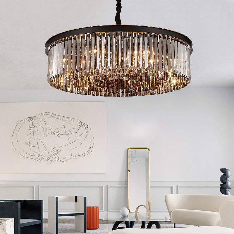 Hdc 600 Mm Crystal Black Led Chandelier Light For Living Room Round Dining Room