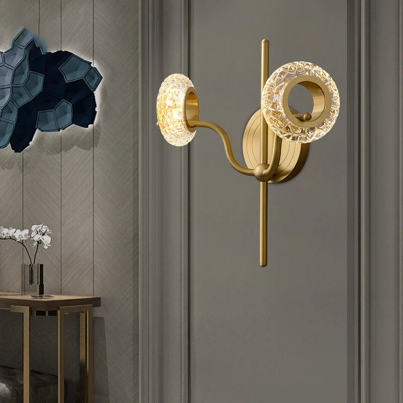 Hdc Modern Light Luxury Brass Glass Circle 2 Light Wall Sconce Lamp