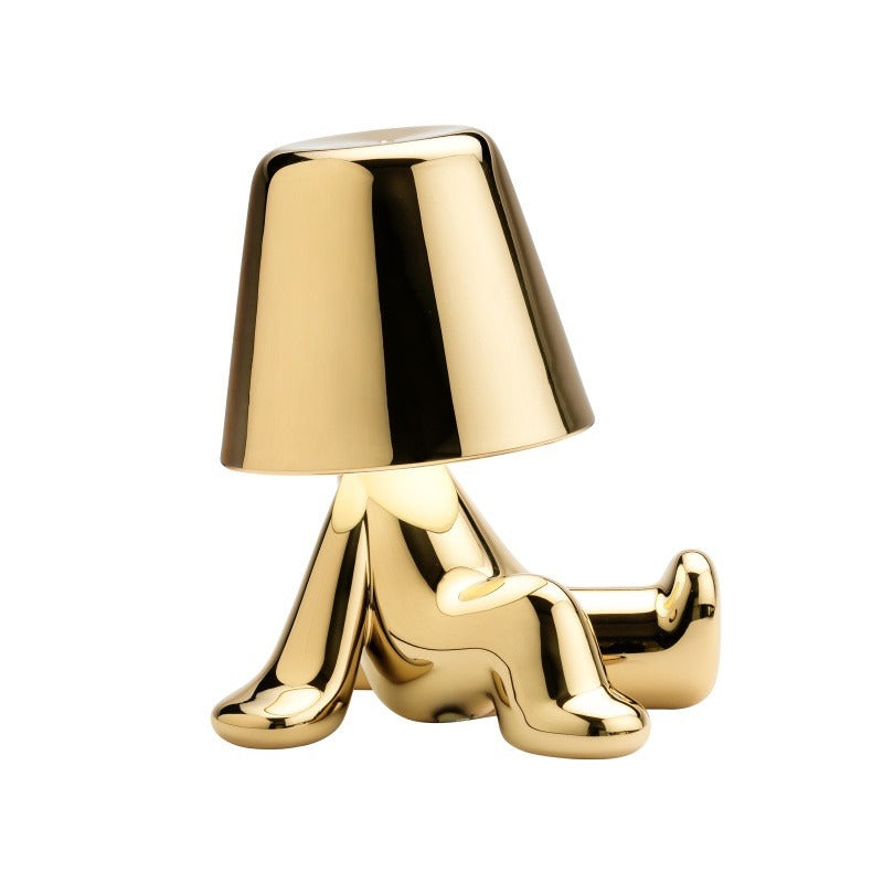 Hdc Little Golden/Silver Man Sitting With One Leg Stretched Stylish Nordic Golden Luxury Portable LED Desk Lamp Cafe Bar Restaurant Home Decoration Night Light