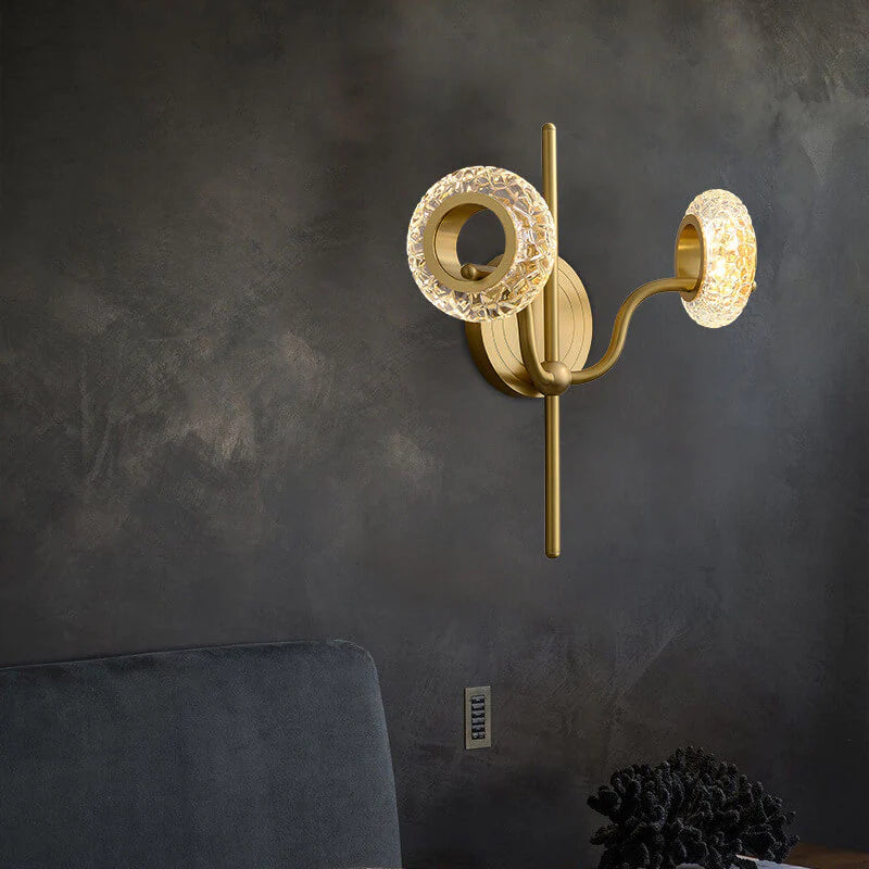 Hdc Modern Light Luxury Brass Glass Circle 2 Light Wall Sconce Lamp