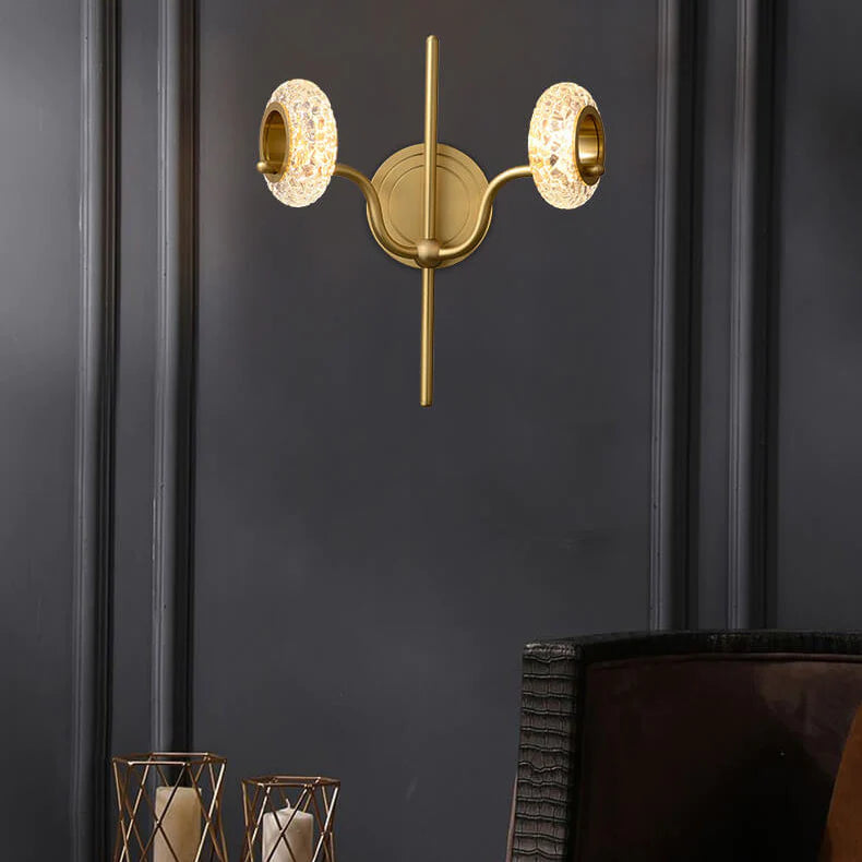 Hdc Modern Light Luxury Brass Glass Circle 2 Light Wall Sconce Lamp