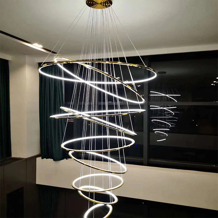 HDC 10 Lights 10 Rings Gold Body Led Chandelier Hanging Lamp - Tricolor