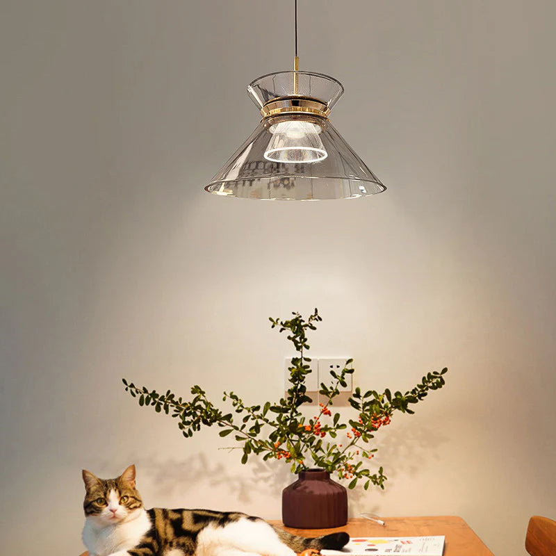 Hdc 1 Light Led Glass Smoky Black Gold Pendant Ceiling Light - Warm White