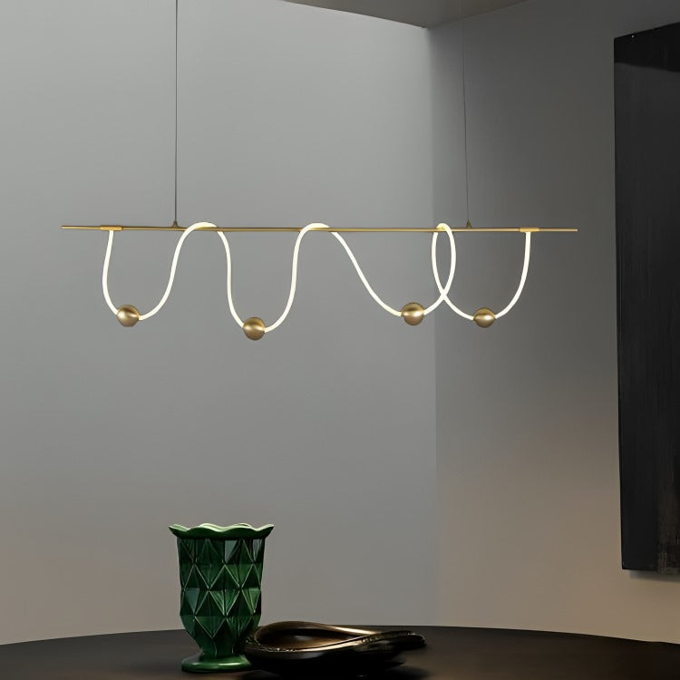 HDC Gold Metallic Led Chandelier 1800mm Long With Curly Acrylic Light