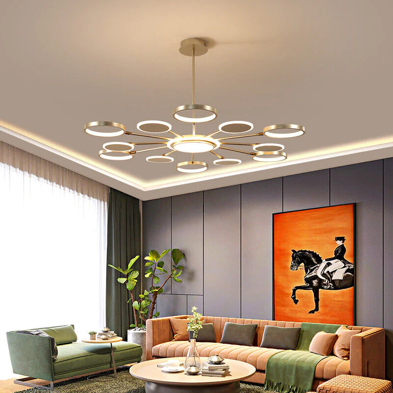 Hdc Contemporary Light Luxury Living Room Chandelier Gold Ring Bedroom Dining Room
