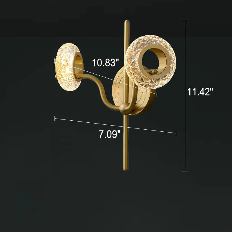 Hdc Modern Light Luxury Brass Glass Circle 2 Light Wall Sconce Lamp