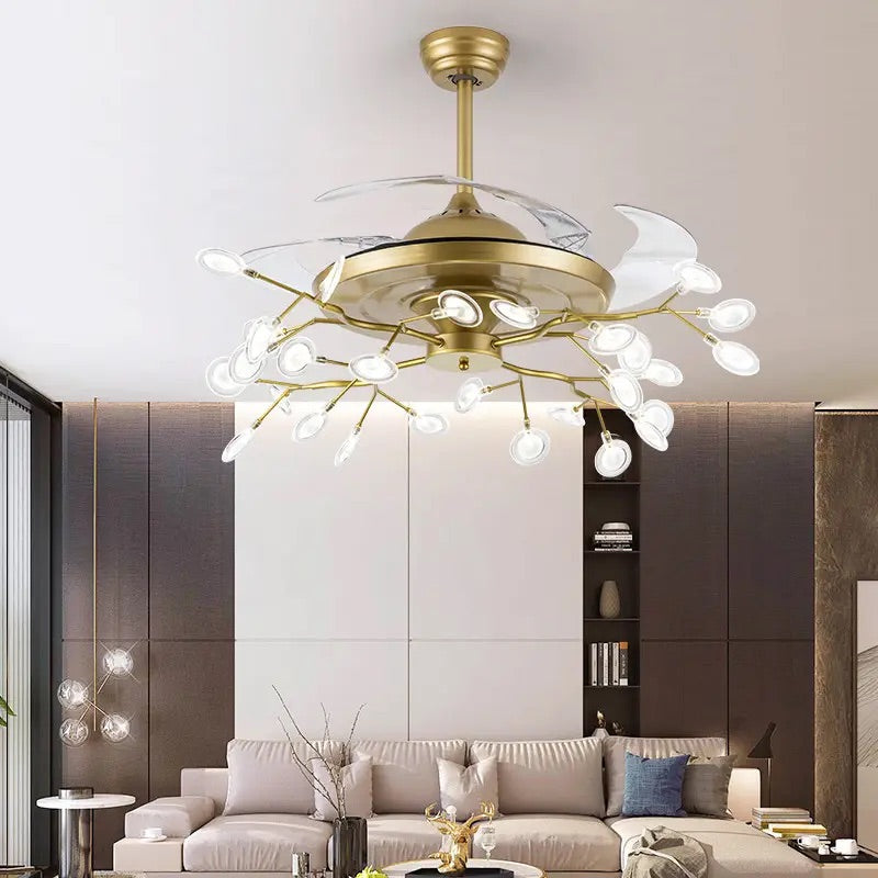 HDC Simple modern invisible fan chandelier Nordic restaurant ceiling fan light living room American luxury bedroom light firefly light