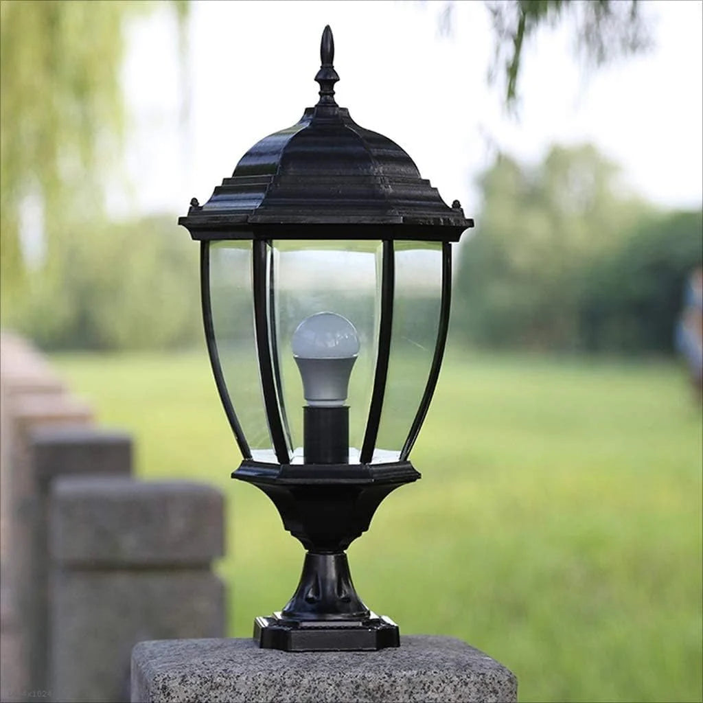 HDC Traditional Luxury E27 Outdoor Garden Glass Post Light Waterproof Courtyard Door Decorative Gate Lamp