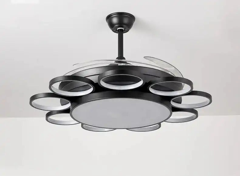 Hdc Invisible Black Rings Ceiling Fan Chandelier With Remote 4 Retractable Abs Blades