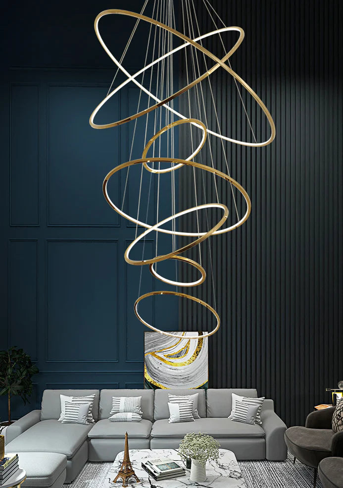 HDC 10 Lights 10 Rings Gold Body Led Chandelier Hanging Lamp - Tricolor