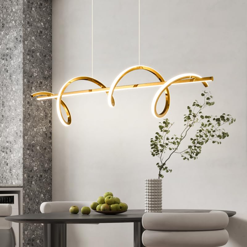 Hdc Gold Electroplated LED Pendant Chandelier Twisty Curl Lights Dining Room Lamp - Warm White