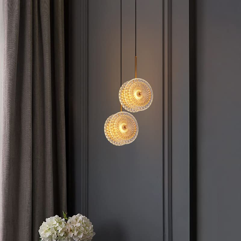 Hdc led 1-Light Gold Glass Disc Hanging Pendant Ceiling Light