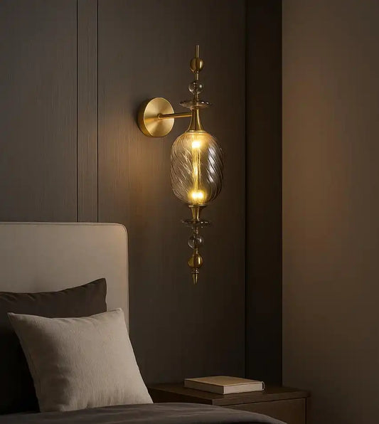 HDC Gold Amber/Smoke Glass Wall Light for Living Room Drawing Room Bedroom - Warm White