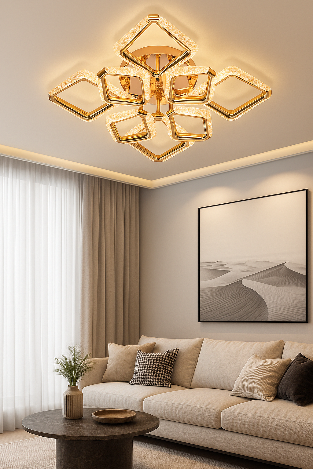 HDC Modern Minimalist Diamond 8 Square Led Ceiling Lamp Light Luxury Acrylic Living Room Lights Lighting Bedroom Lamps Luster Fixture