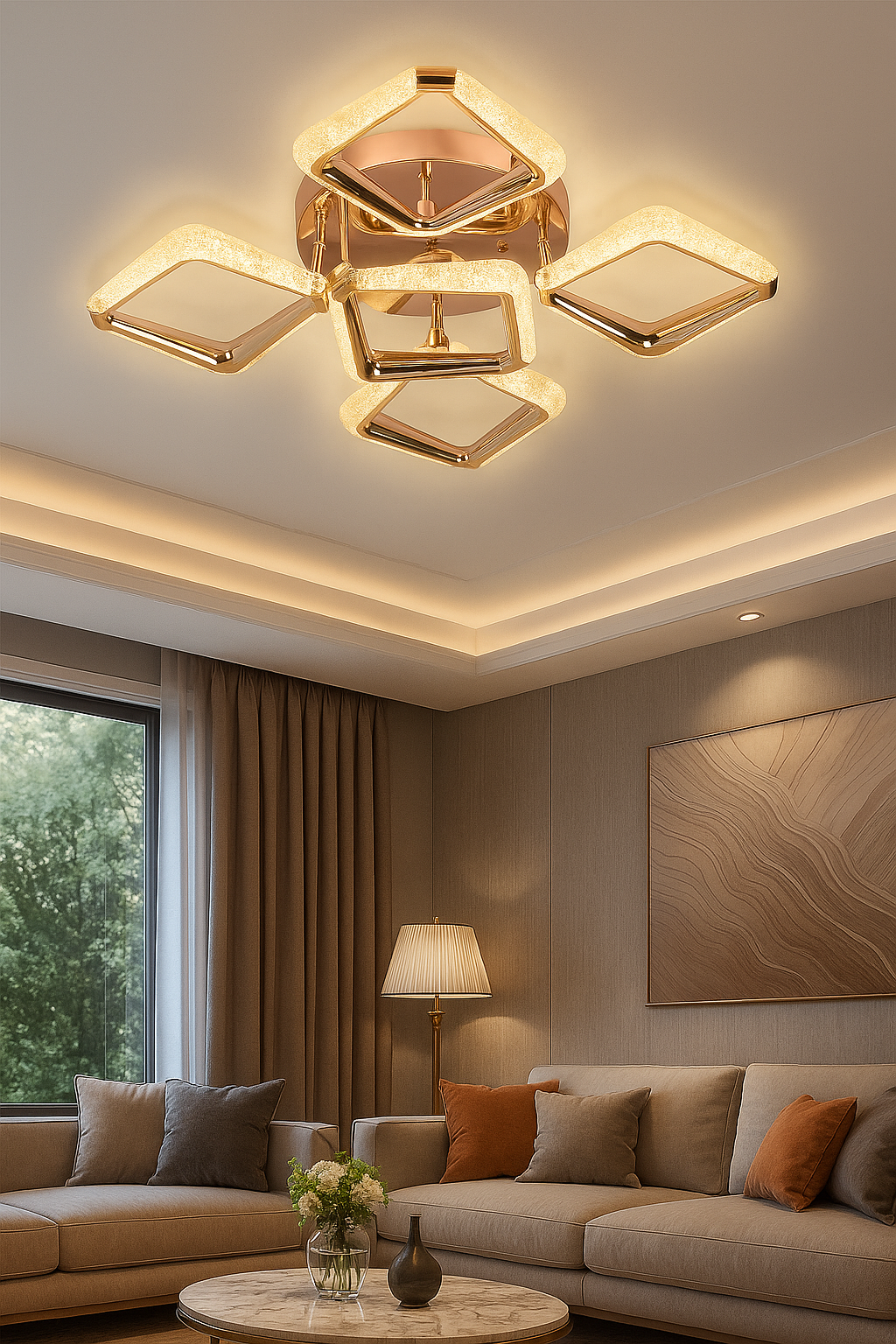 HDC Modern Minimalist Diamond 5 Square Led Ceiling Lamp Light Luxury Acrylic Living Room Lights Lighting Bedroom Lamps Luster Fixture