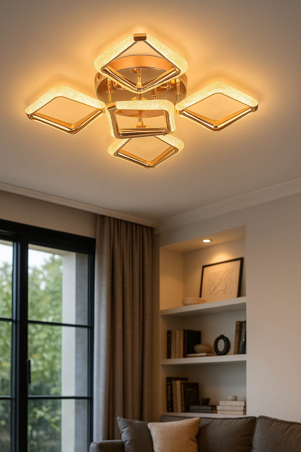 HDC Modern Minimalist Diamond 5 Square Led Ceiling Lamp Light Luxury Acrylic Living Room Lights Lighting Bedroom Lamps Luster Fixture