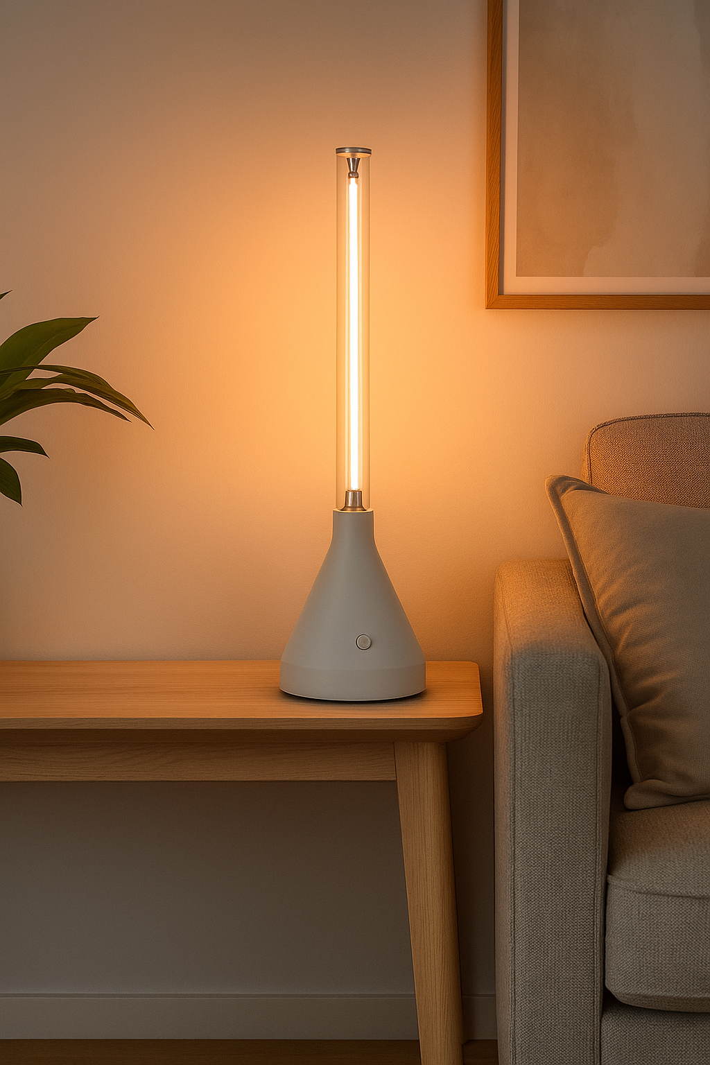 Hdc Modern Cone Base Glass Tube LED Lamp Warm Ambient Light Portable Wireless Charging Table Lamp for Home Restaurant