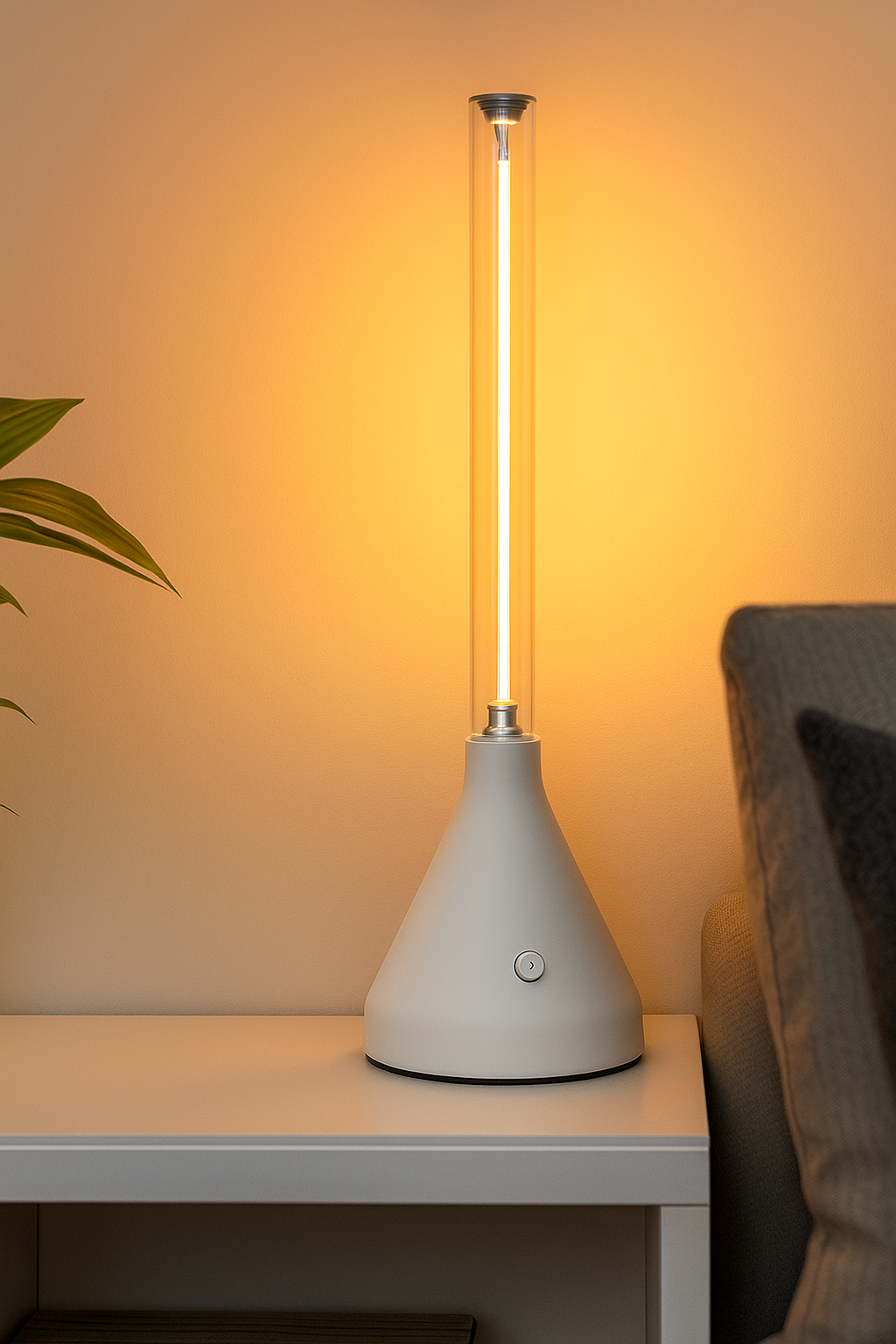 Hdc Modern Cone Base Glass Tube LED Lamp Warm Ambient Light Portable Wireless Charging Table Lamp for Home Restaurant