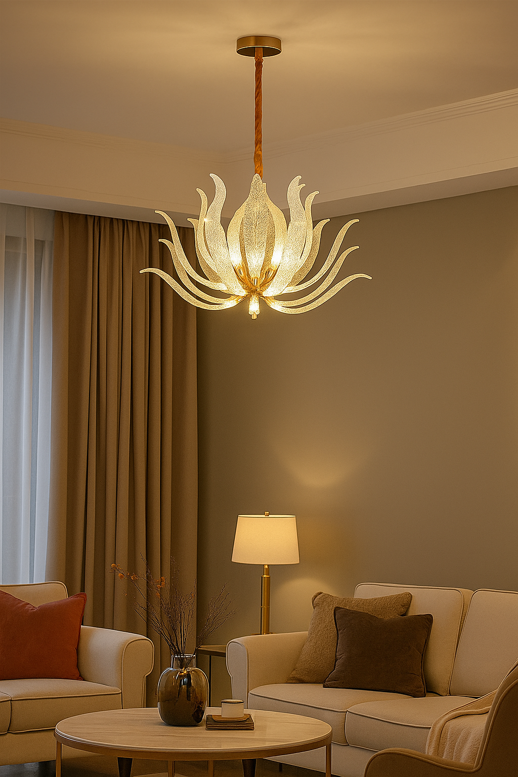 HDC 28 Lights Luxury Lotus Design Crystal Glass Chandelier Modern Decorative Pendant Light for Living Room, Dining Room & Foyer