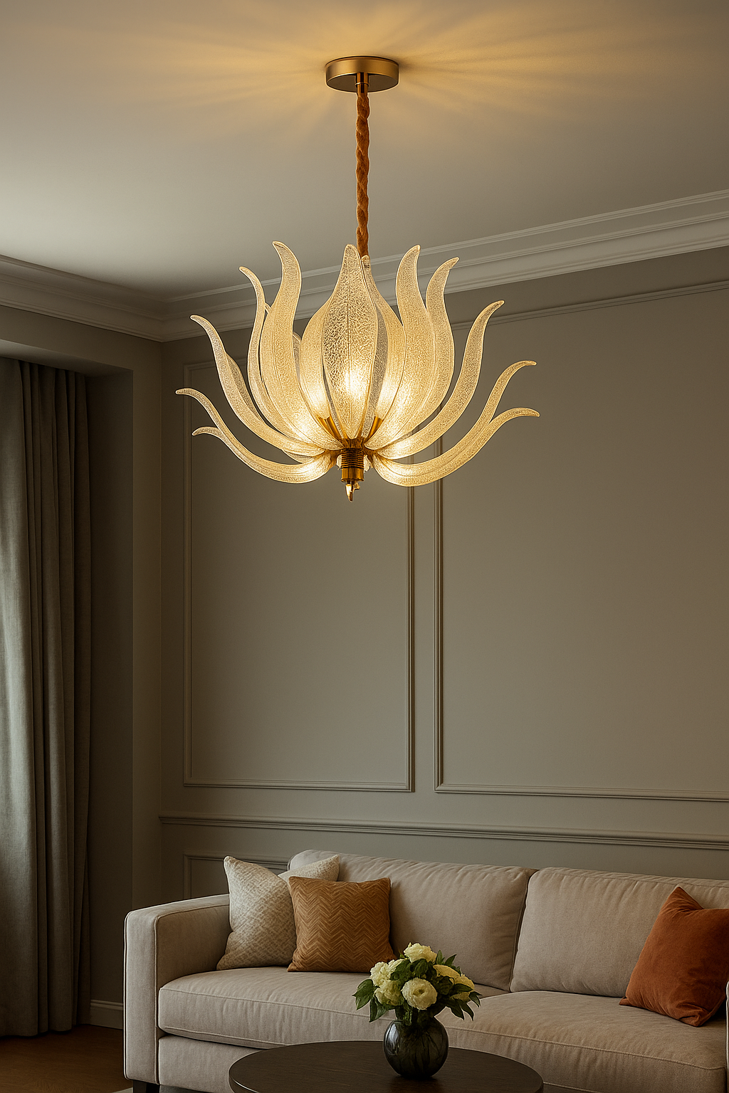 HDC 28 Lights Luxury Lotus Design Crystal Glass Chandelier Modern Decorative Pendant Light for Living Room, Dining Room & Foyer