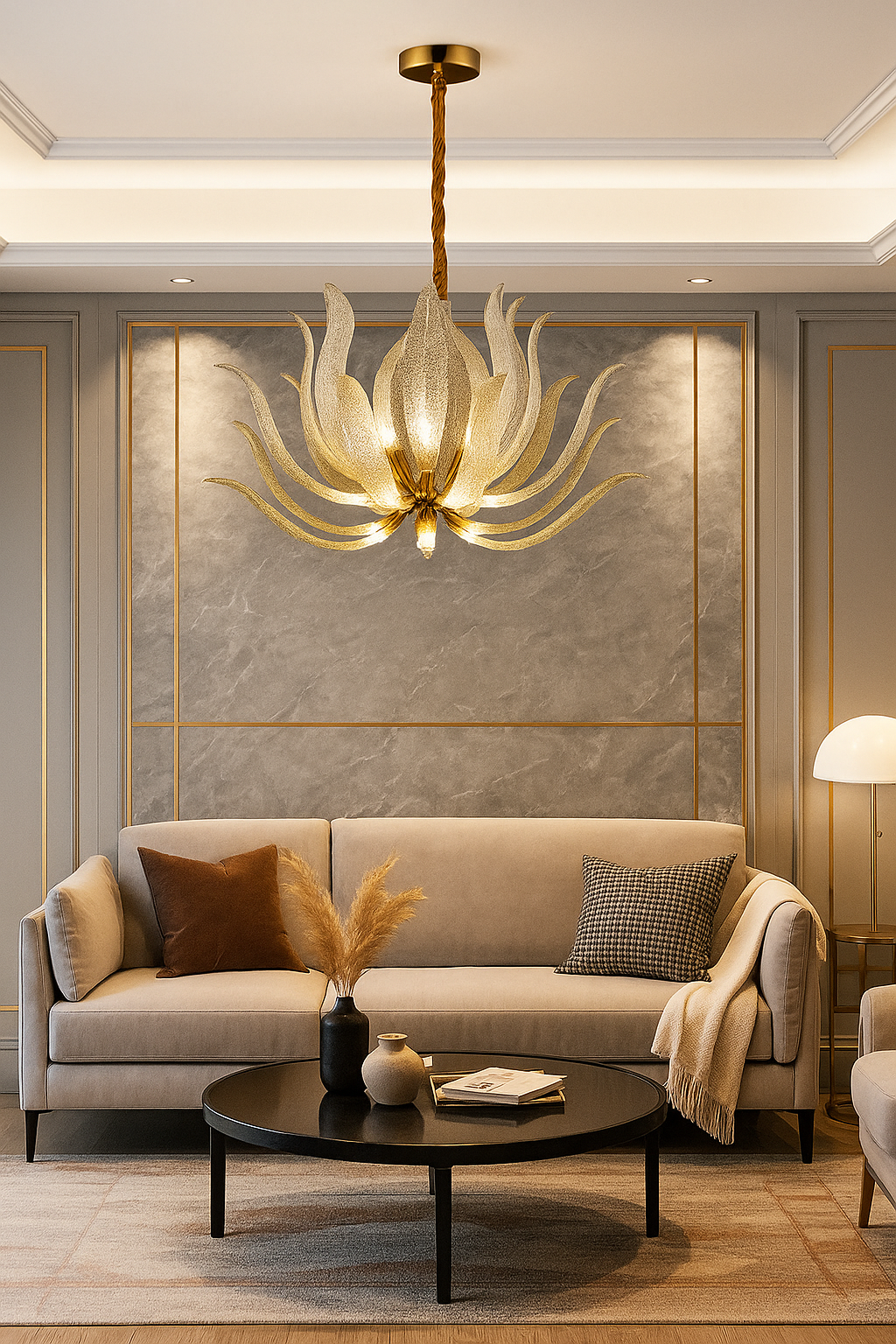 HDC 28 Lights Luxury Lotus Design Crystal Glass Chandelier Modern Decorative Pendant Light for Living Room, Dining Room & Foyer