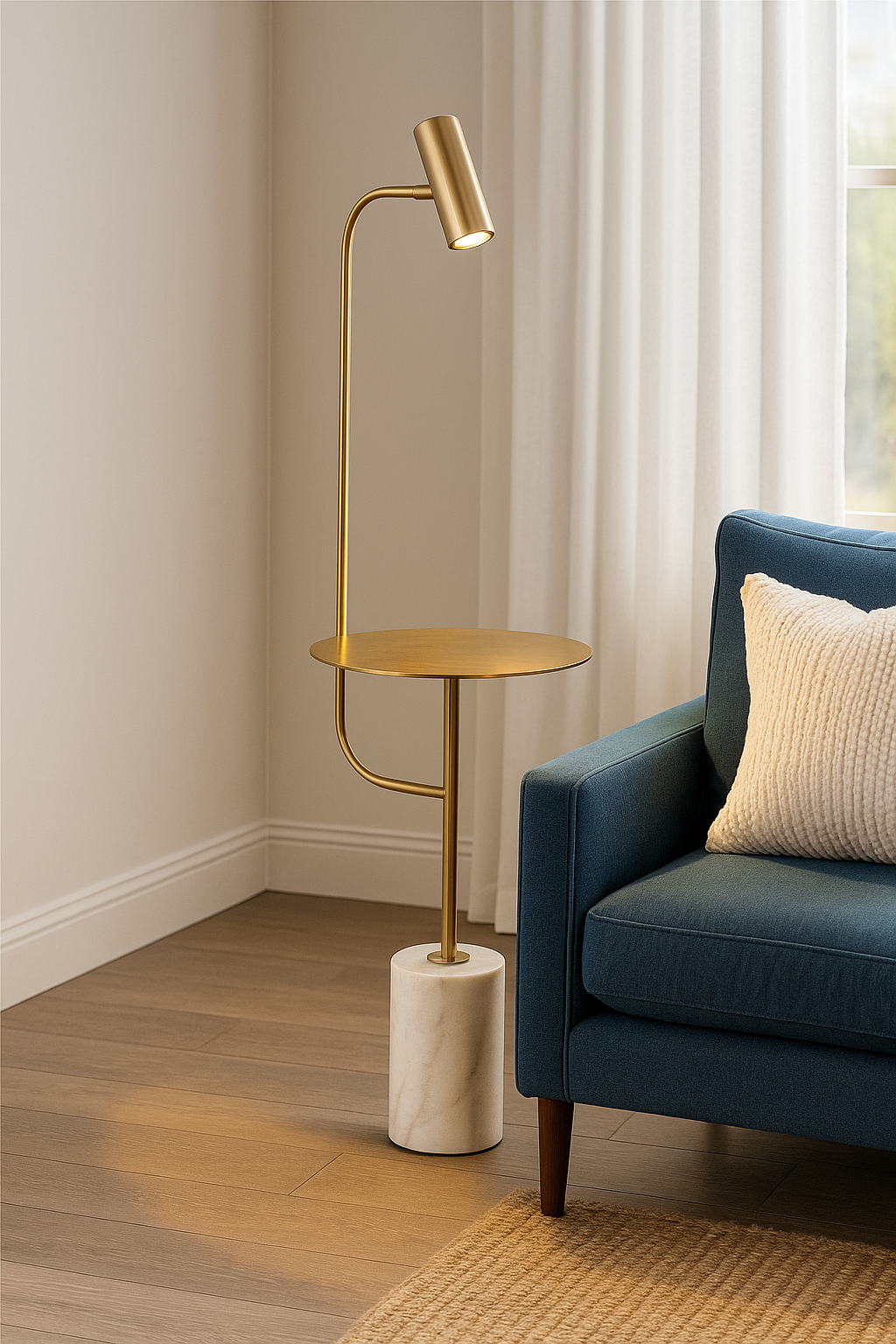 Hdc Modern Brass Lamp with Marble Base & Integrated Table Stylish Side Table Lamp for Living Room & Bedroom