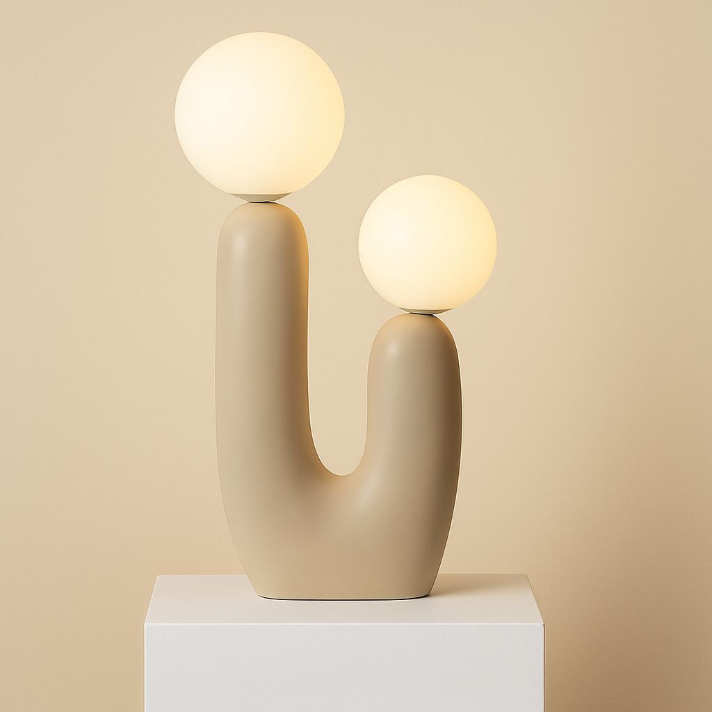 HDC Soft Sand Finish Modern Dual Globe Sculptural Table Lamp for Living Room, Kids Room
