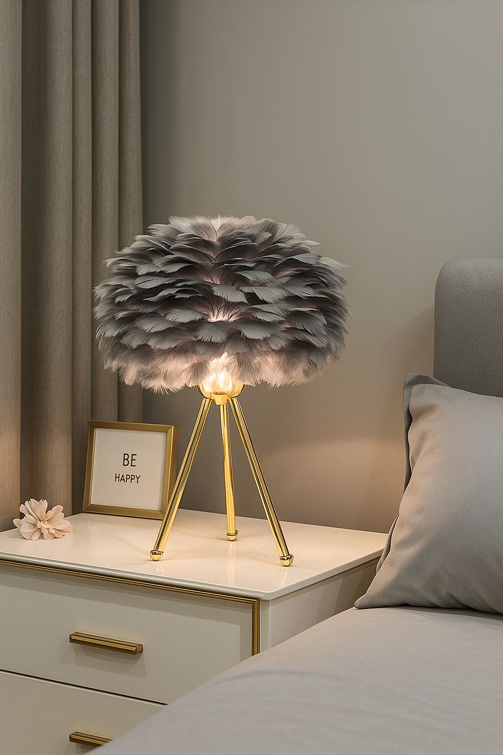 Hdc Feather Table Lamp Simple Elegant Modern Tripod Desk Lights Night Light For Living Room