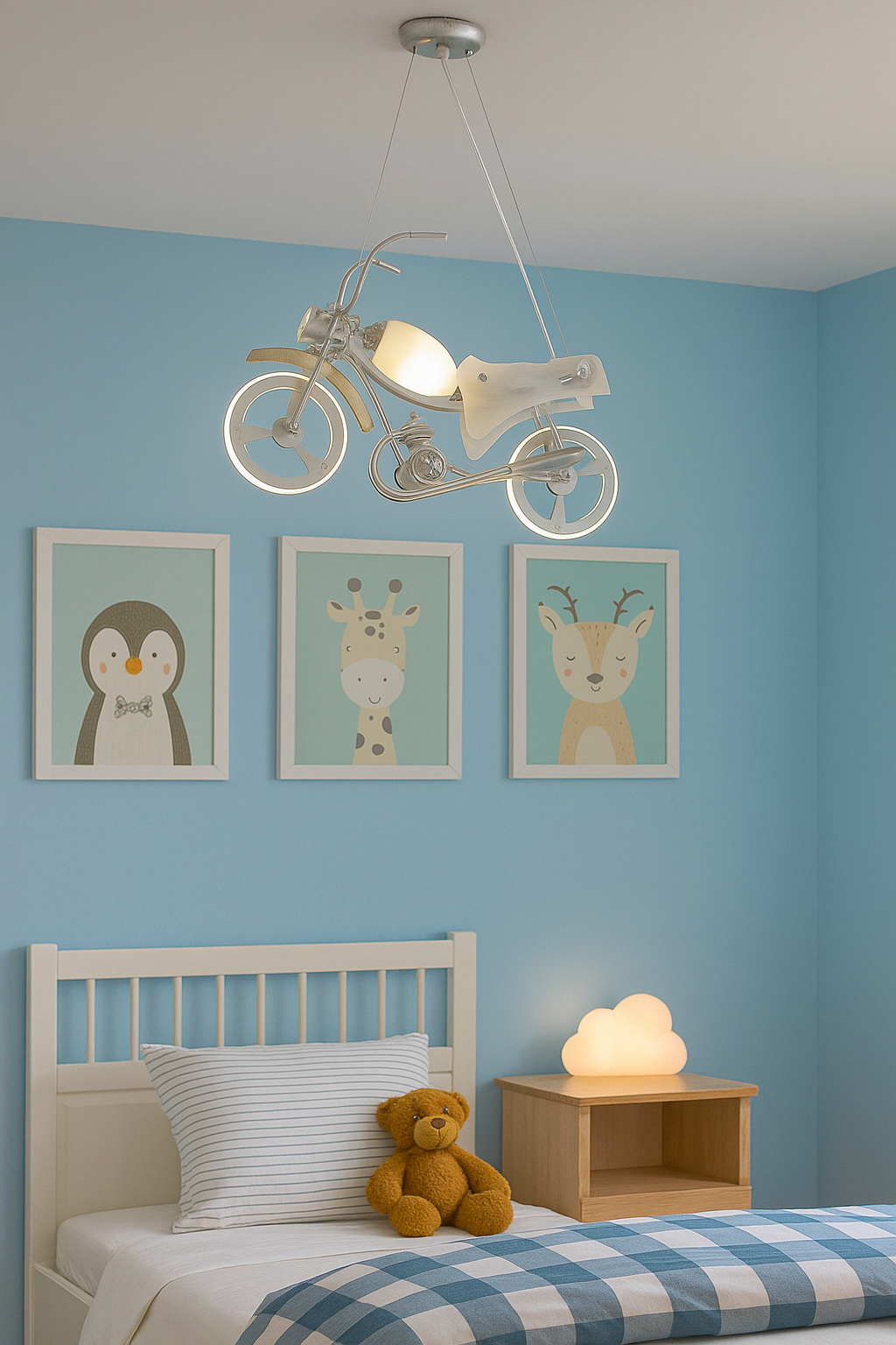 Hdc Motorcycle Ceiling Light for Kids Room – LED Pendant Light Fixture with Modern Bike Design | Creative Hanging Light for Boys & Girls Bedroom, Playroom or Study Area