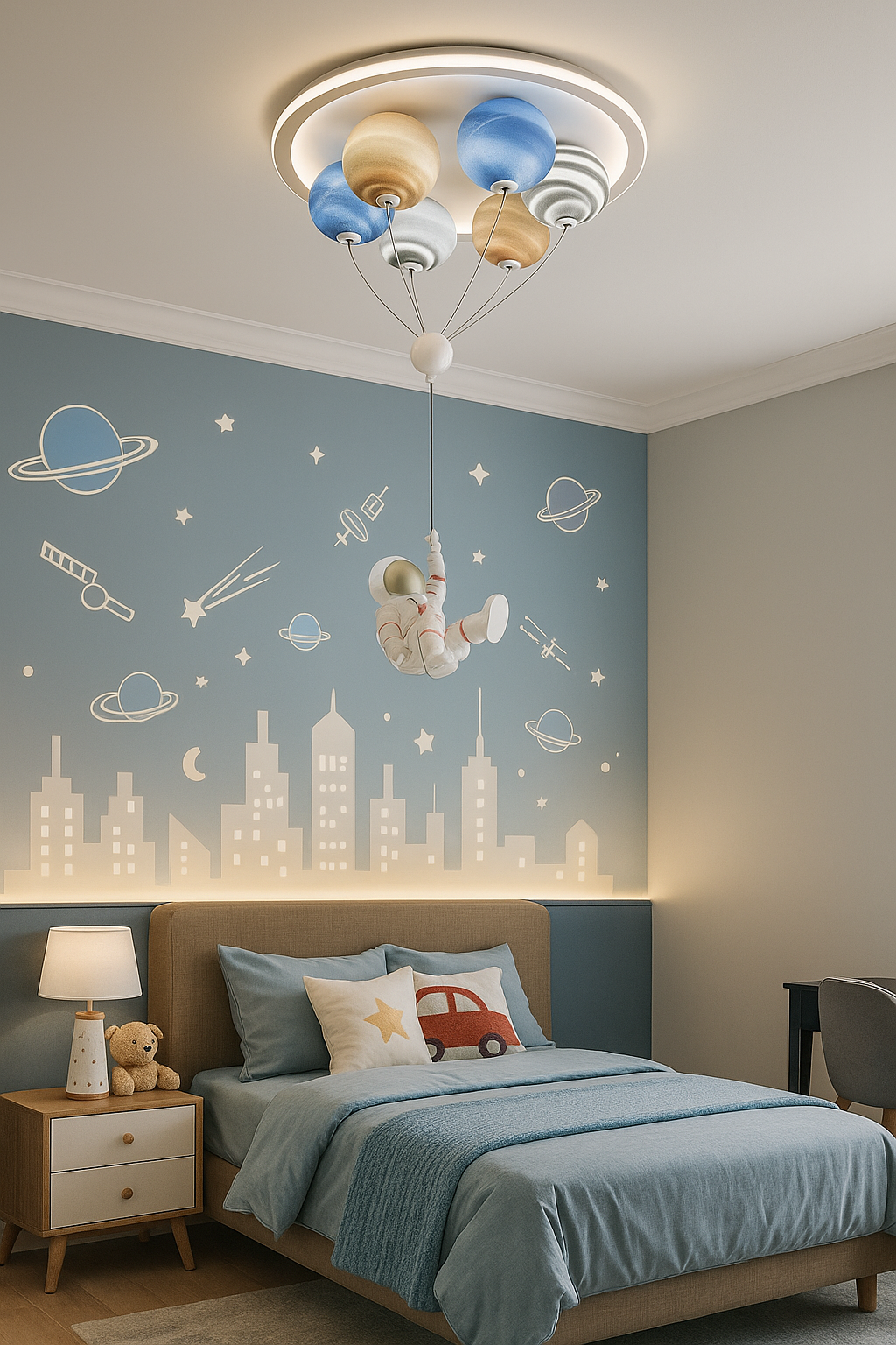 Hdc Cartoon Astronaut Cell Light Boys Room Modern Led Chandelier Creative 6-Light Star Glass Lampshade with Adjustable Cord Flush Mount Ceiling Light for Childrens Room Bedroom Nursery Kids Room Chandelier