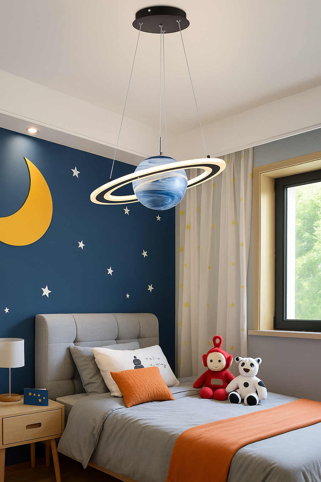 Hdc Saturn Ring Ceiling Light Planet-Inspired Kids Room Pendant with Glowing Rings Perfect for Space-Themed Bedrooms