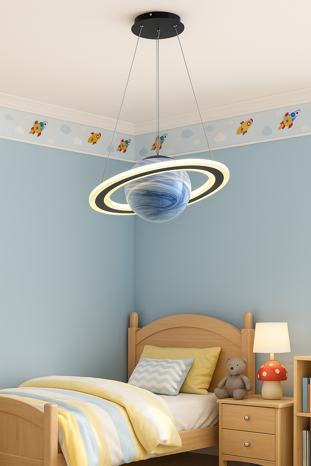 Hdc Saturn Ring Ceiling Light Planet-Inspired Kids Room Pendant with Glowing Rings Perfect for Space-Themed Bedrooms