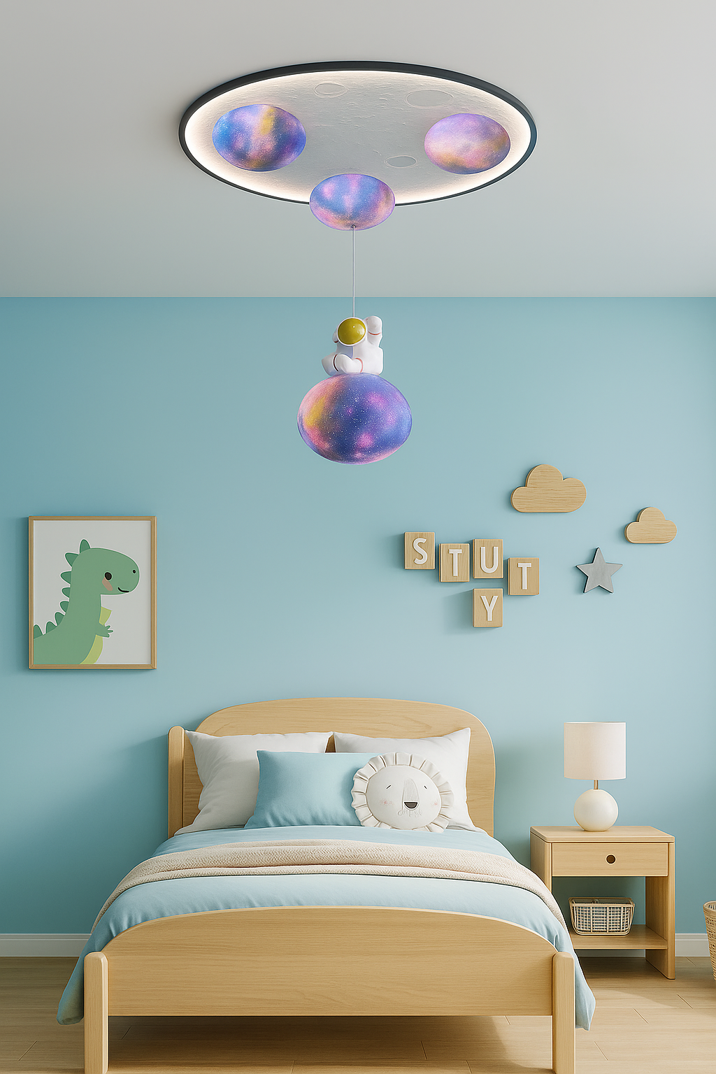 Hdc Galaxy Moon Astronaut Ceiling Light 3D Planet & Moon Design with Starry Glow | Ideal for Space-Themed Kids’ Bedrooms