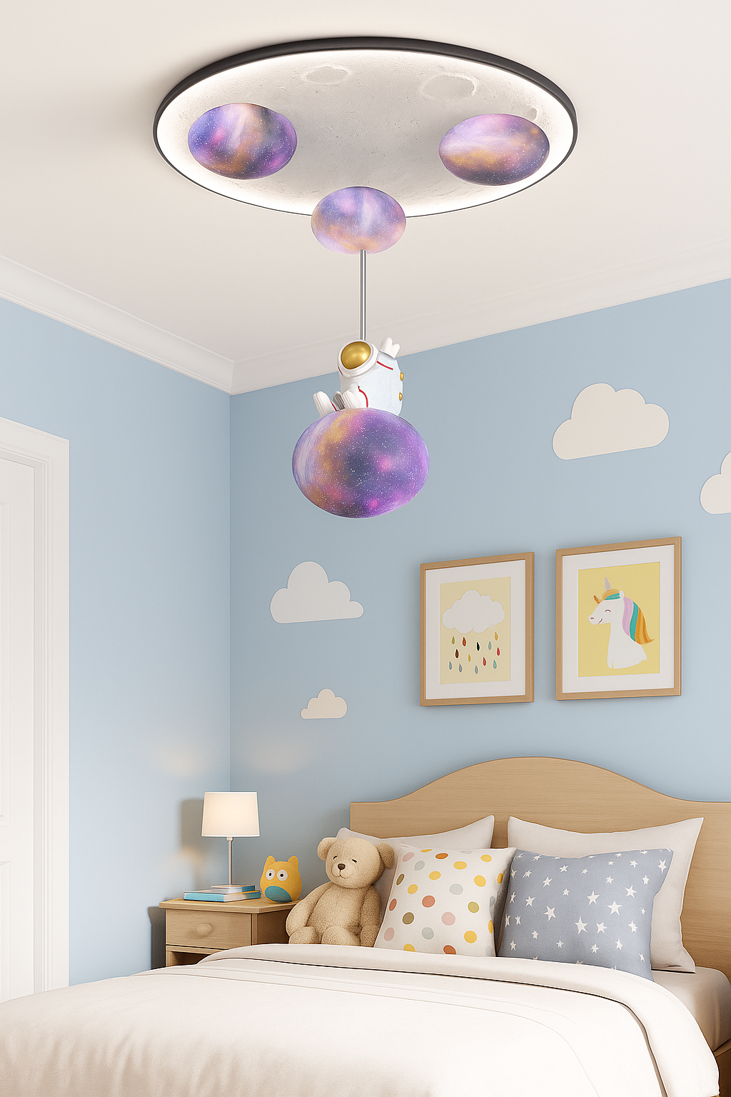 Hdc Galaxy Moon Astronaut Ceiling Light 3D Planet & Moon Design with Starry Glow | Ideal for Space-Themed Kids’ Bedrooms
