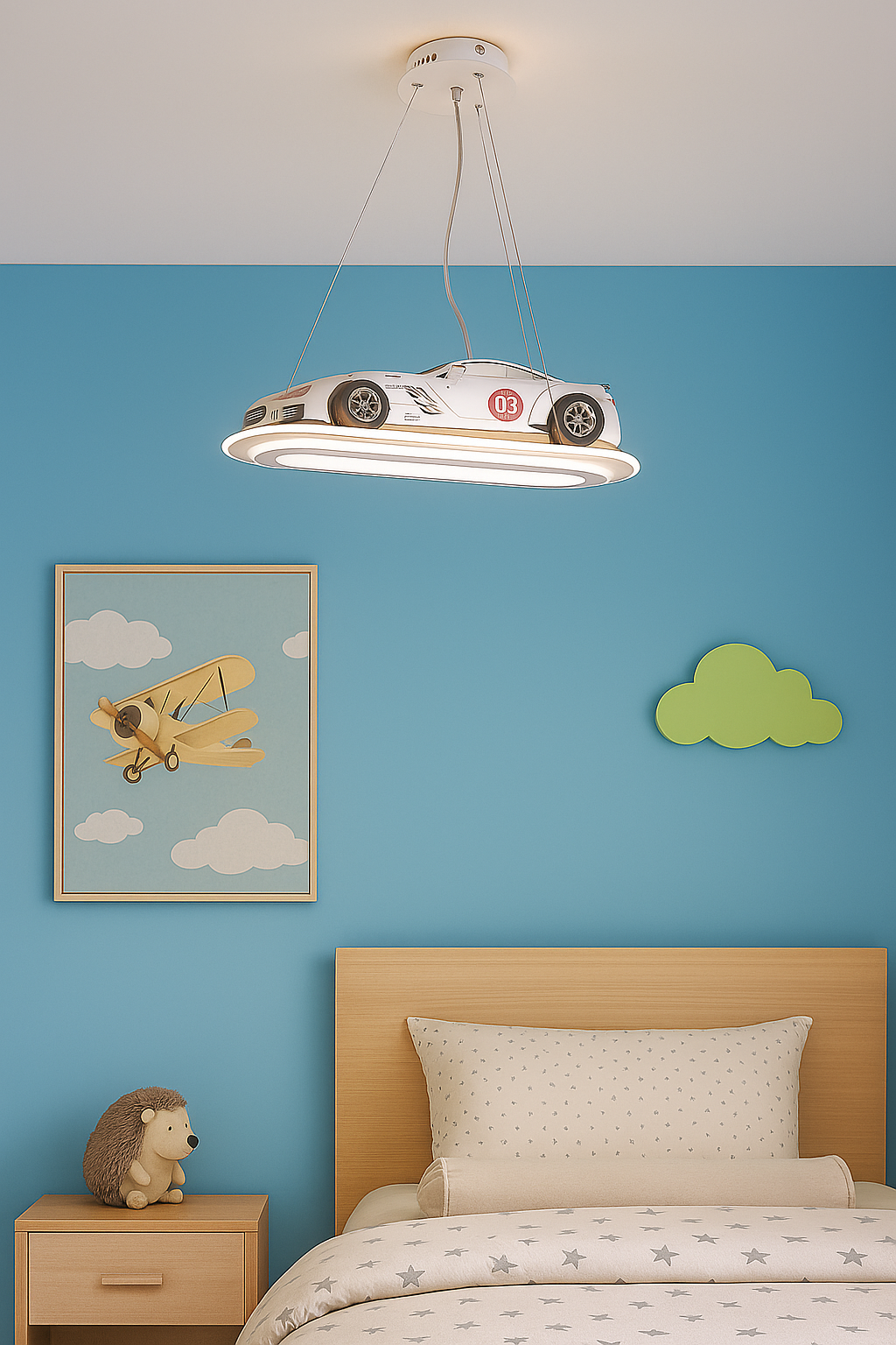 Hdc Car Shaped LED Ceiling Light for Kids Room – Sports Car Pendant Lamp for Boys Bedroom & Playroom Decor