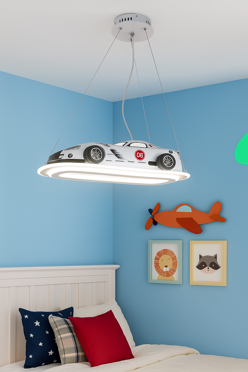 Hdc Car Shaped LED Ceiling Light for Kids Room – Sports Car Pendant Lamp for Boys Bedroom & Playroom Decor