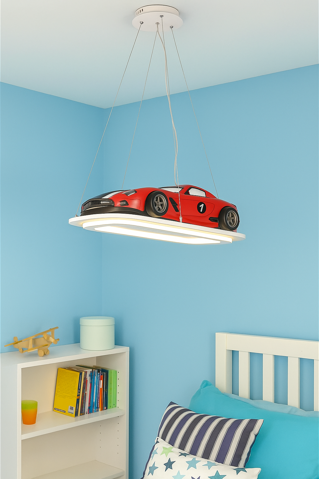 Hdc Red Sports Car LED Ceiling Light for Kids Bedroom – Modern Pendant Lamp for Boys Room & Playroom Decor
