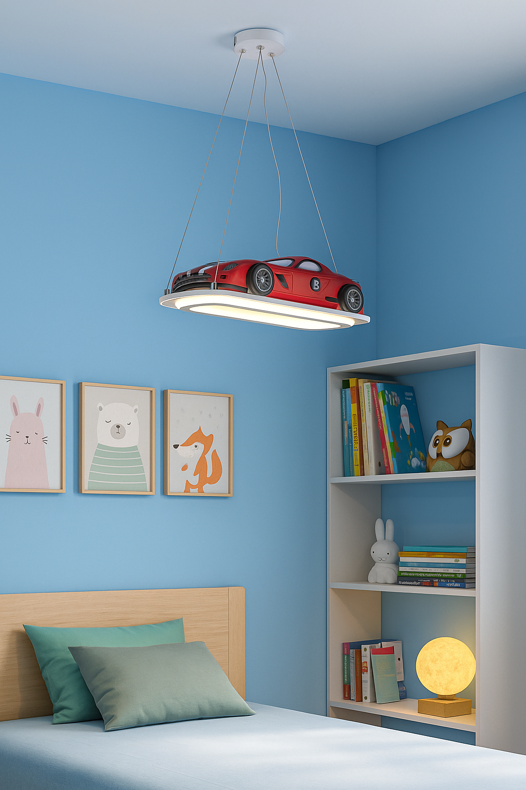 Hdc Red Sports Car LED Ceiling Light for Kids Bedroom – Modern Pendant Lamp for Boys Room & Playroom Decor