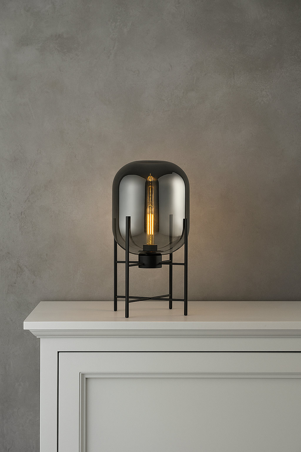 Hdc Desk Table Lamp Glass Shade Black Base For Home And Office Use - Warm White