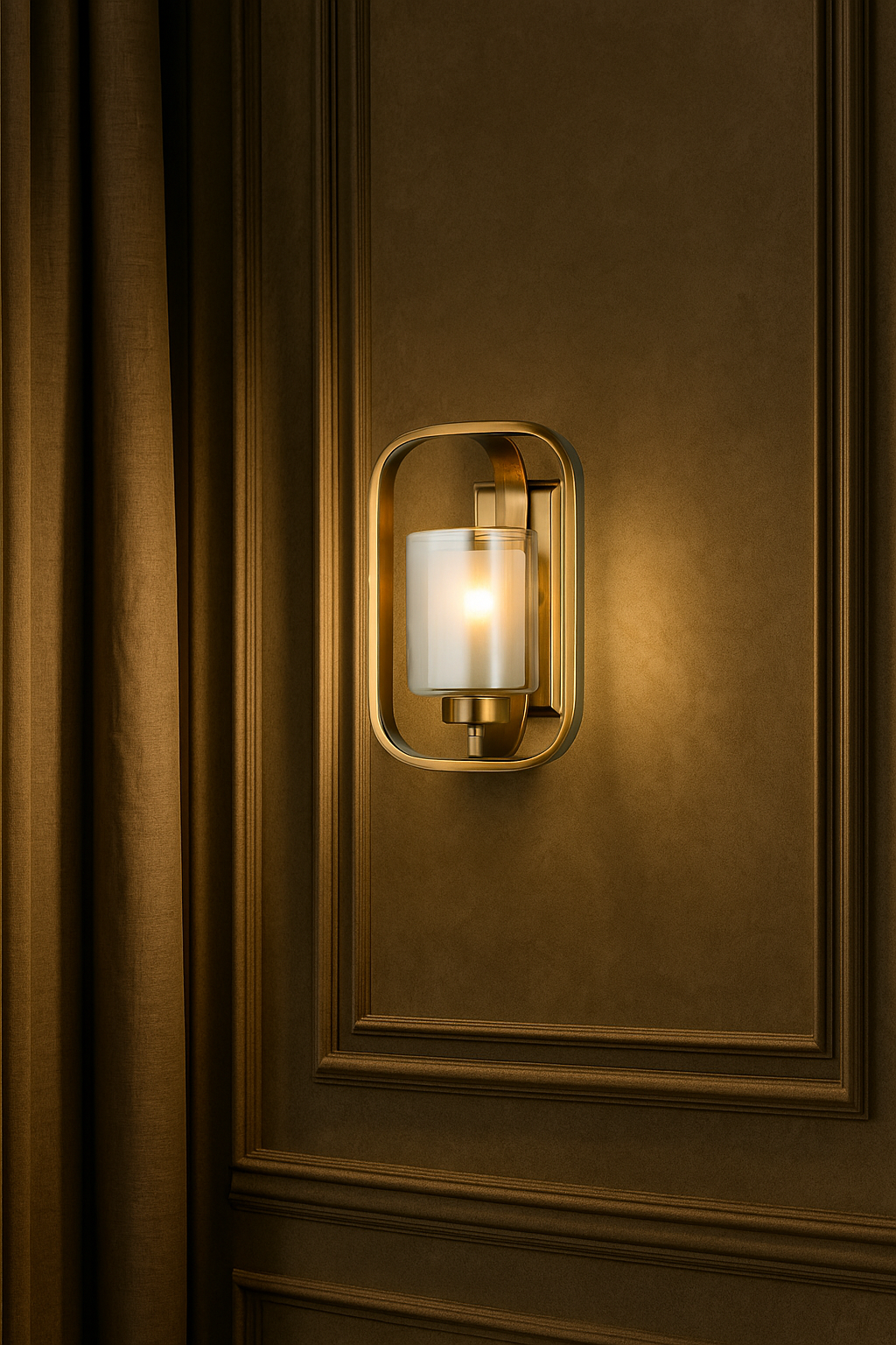 HDC Gold Metal Cage Body Antique Brass Cylinder Glass Wall Light
