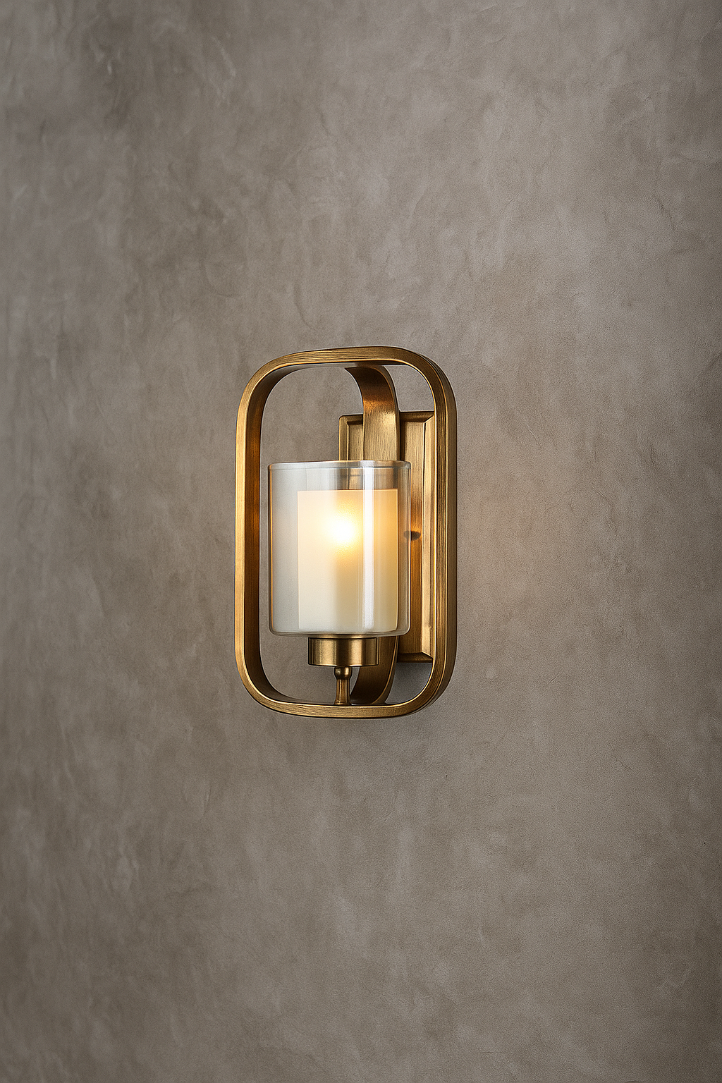 HDC Gold Metal Cage Body Antique Brass Cylinder Glass Wall Light