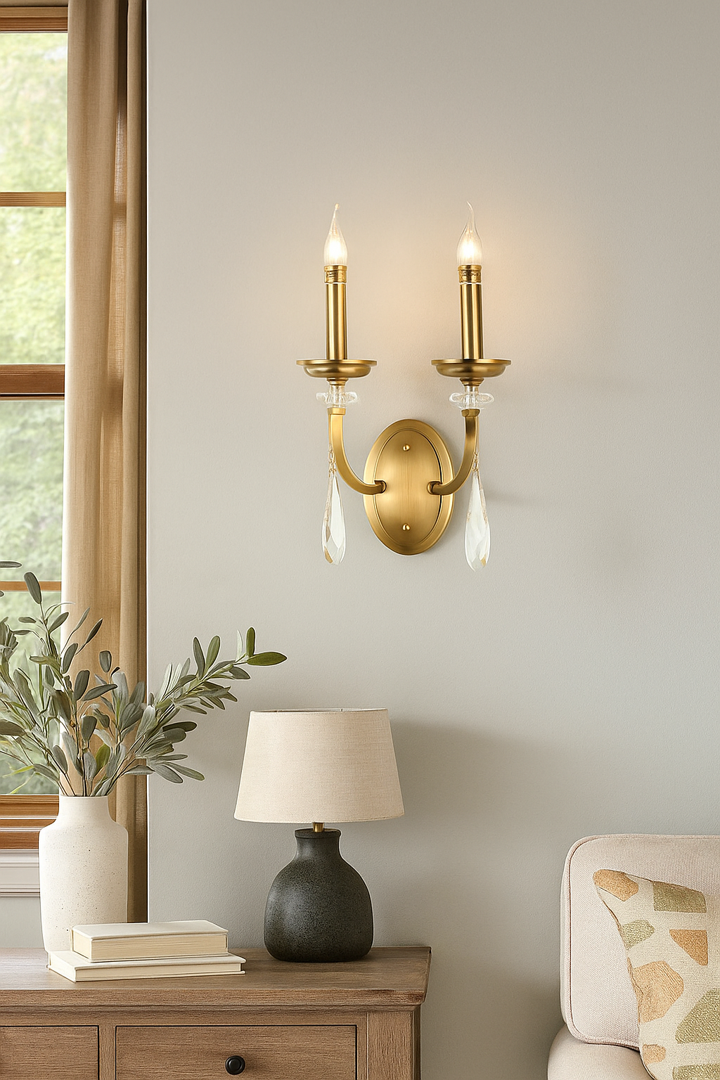 HDC 2 Light Vintage Brass Gold Italian Wall Light For Living Room Drawing Room Bedroom - Warm White