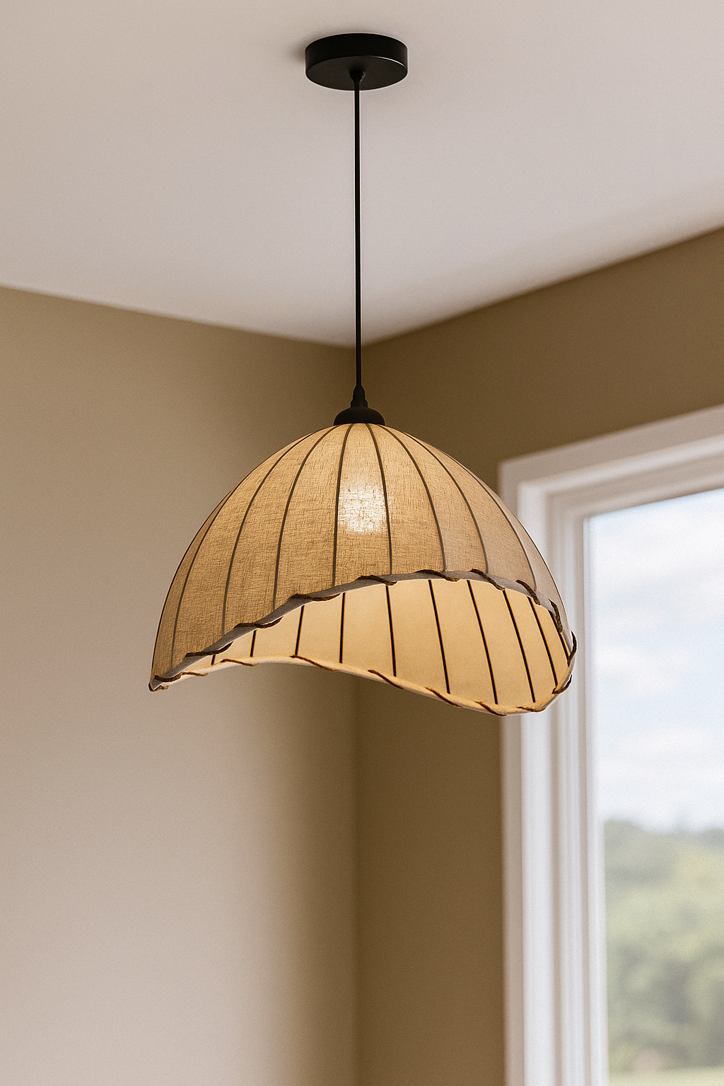 HDC Woven Fabric Dome Pendant Light for Living Room