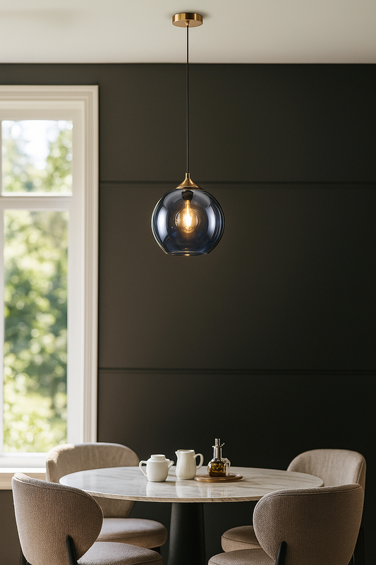 Hdc Modern Smoky Glass Pendant Light Adjustable Hanging Ceiling Lamp with for Dining Room, Bedroom & Living Spaces