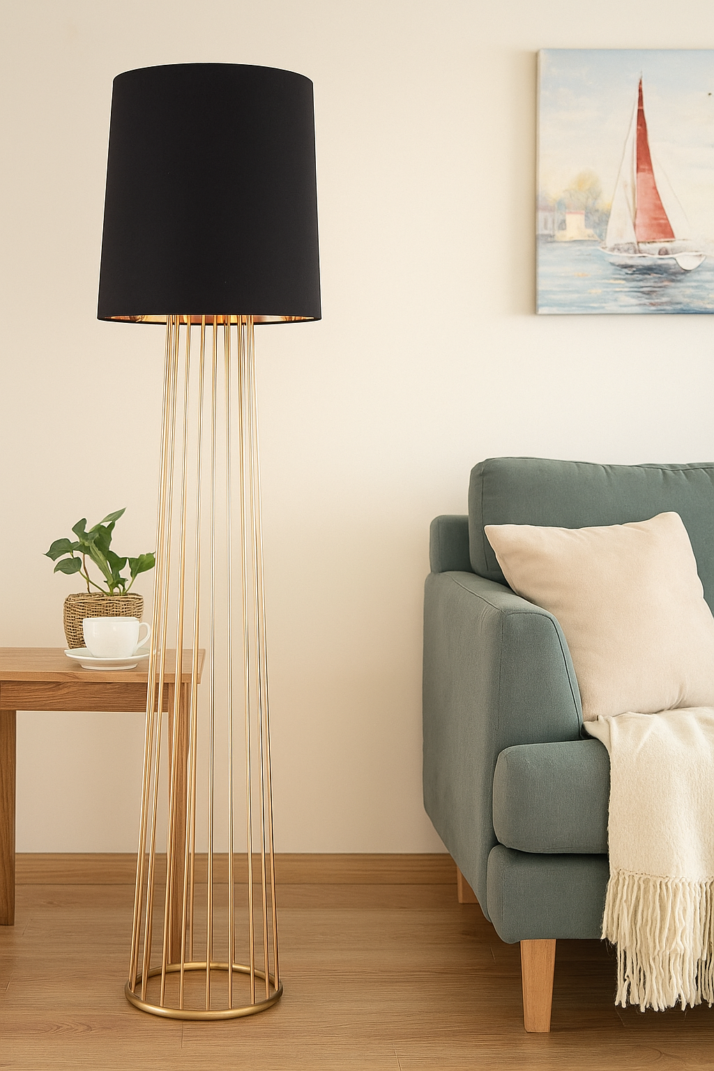 HDC Black & Gold Cage Floor Lamp For Living Room