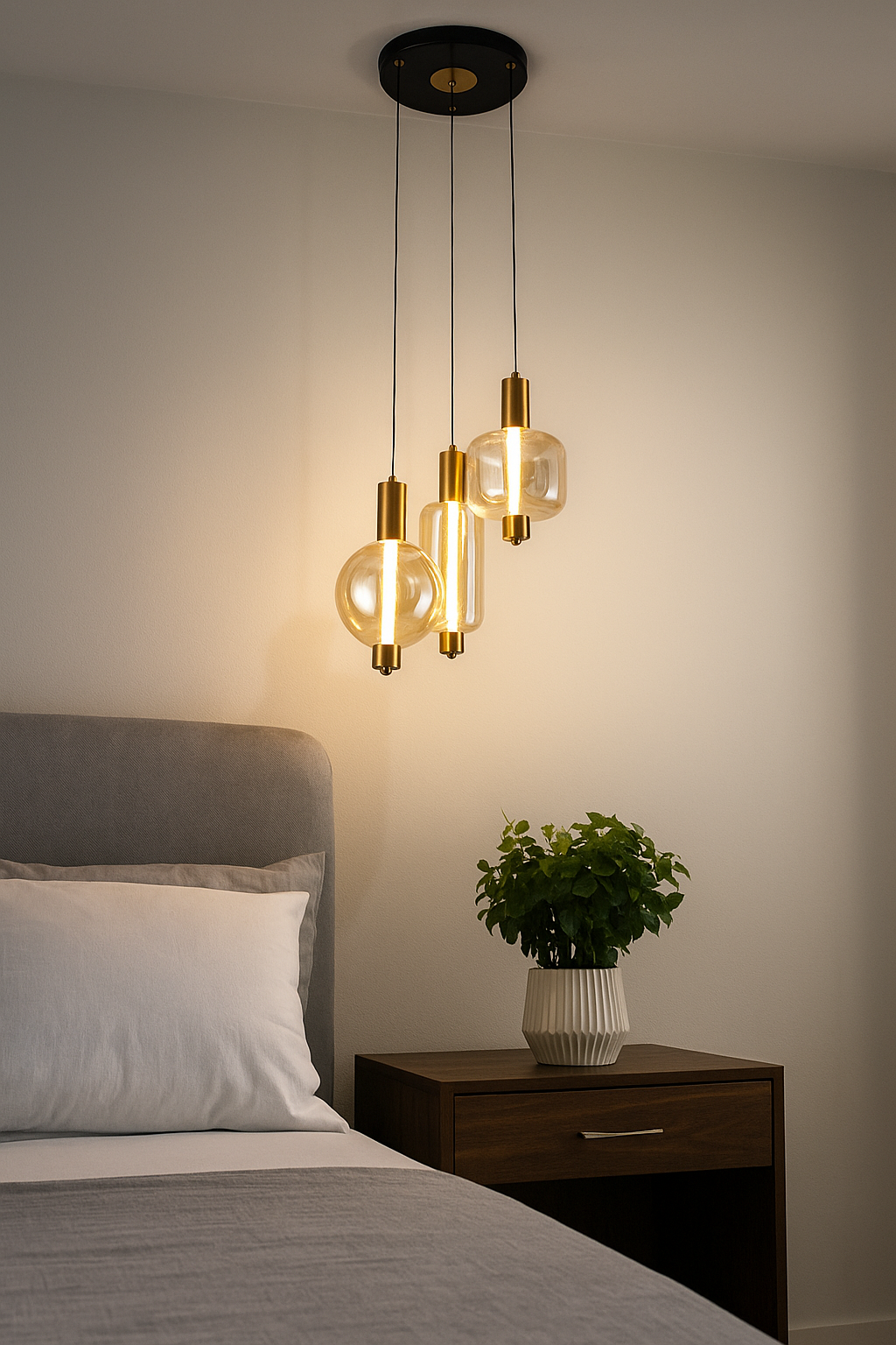 HDC 3 Light Amber Glass Pendant Light for Living Room