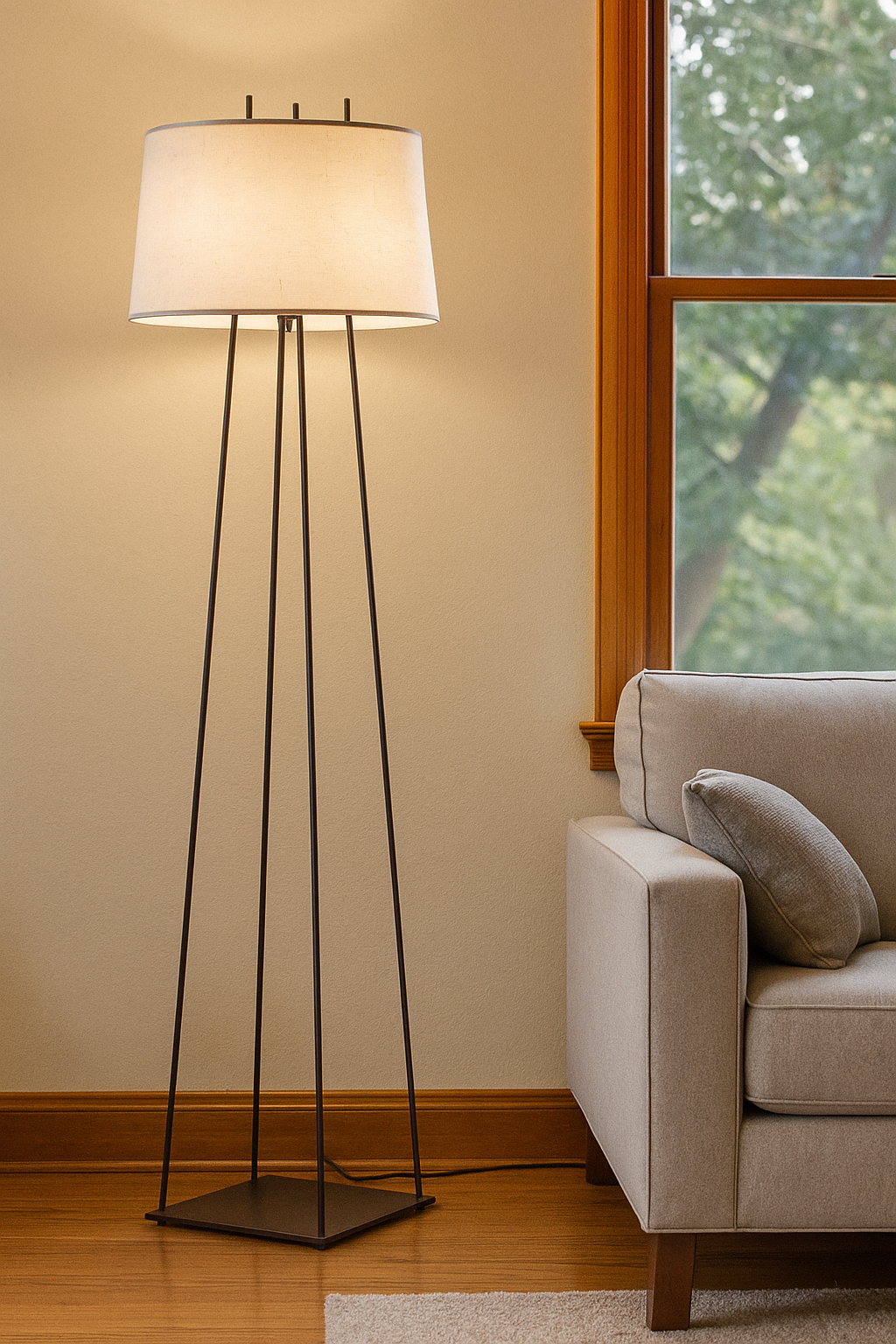 HDC Metal Frame With Beige Fabric Top Floor Standing Lamp Living Room Light For Home Lighting Standing Lamp - Gold